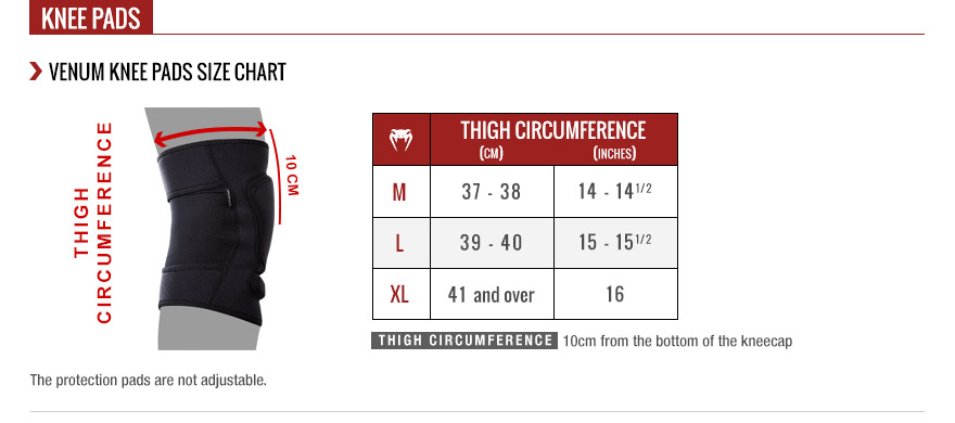 venum sizing chart knee pad