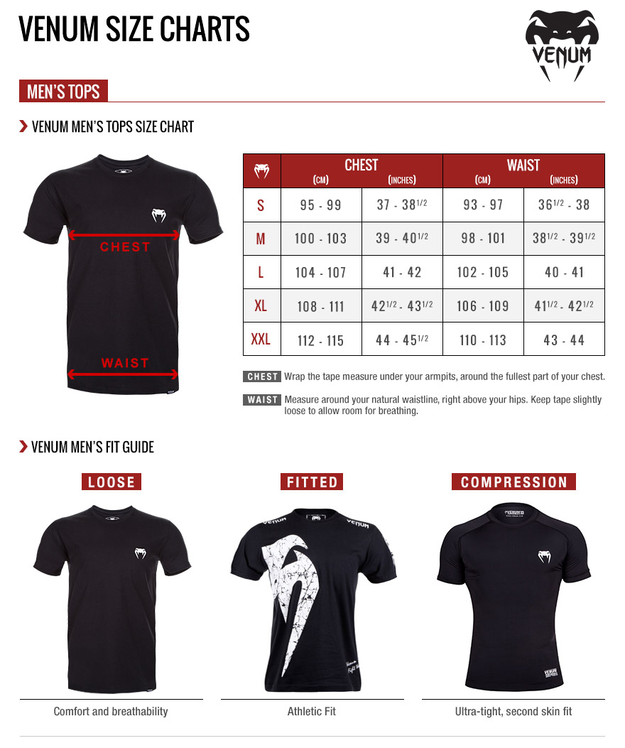 Venum sizing chart men top